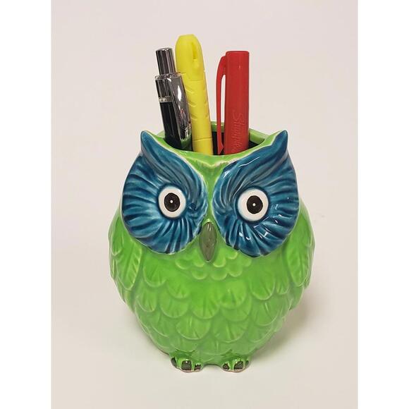 OMC Otagiri Mercantile Company Japan Hand Painted Ceramic Owl Figure Pen/Pencil - Picture 7 of 9